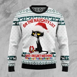 Black Cat Naughty List Ugly Christmas Sweater Funny Xmas Clothing Gifts For Cat Owners