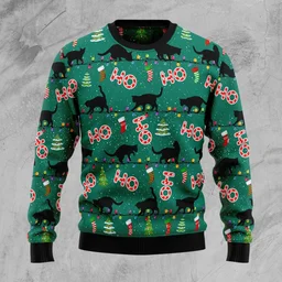 Black Cat Hohoho Ugly Christmas Sweater Xmas Party Clothes Christmas Gifts For Cat Lovers