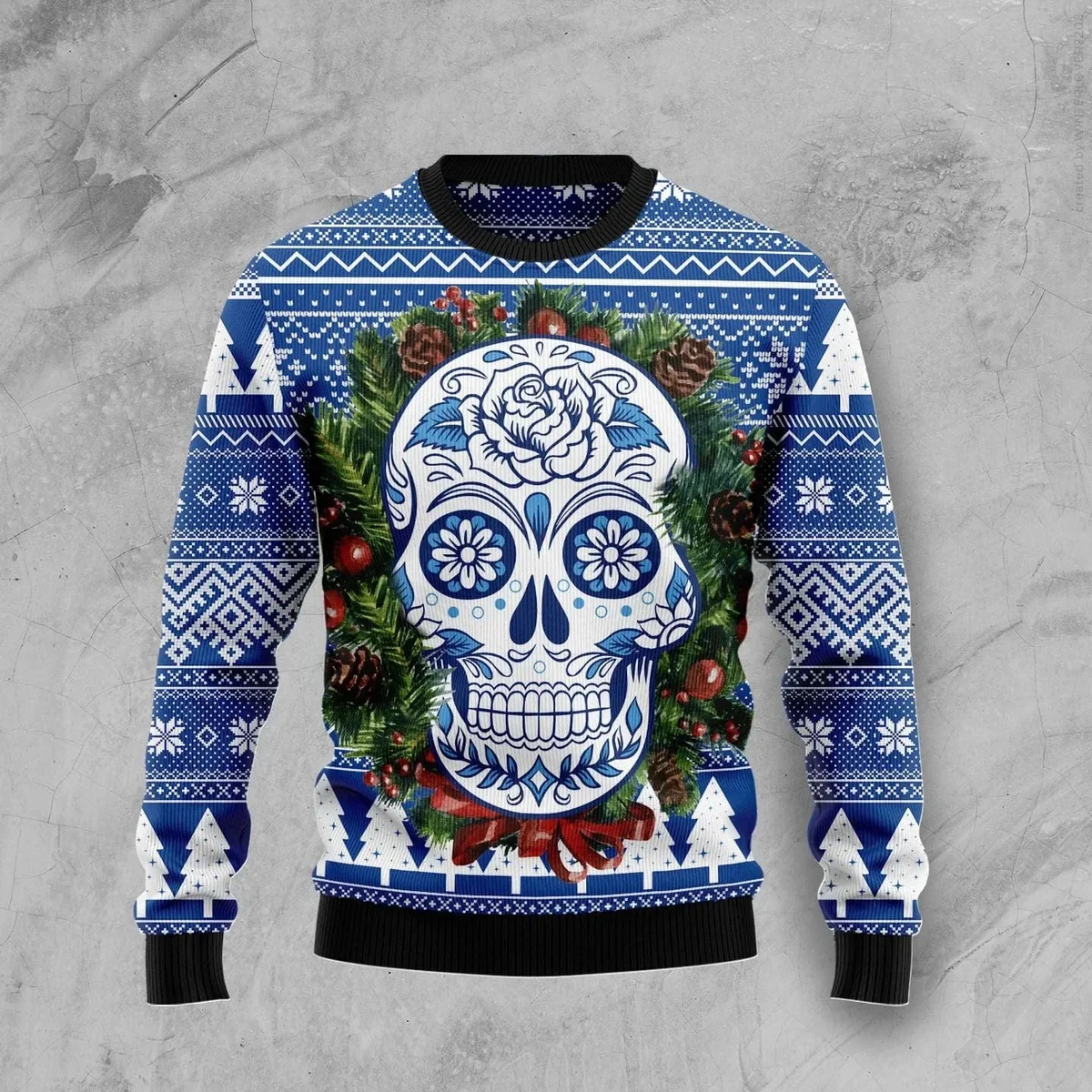 Awesome Sugar Skull Christmas Wreath Ugly Christmas Sweater Xmas Clothing Best Gifts