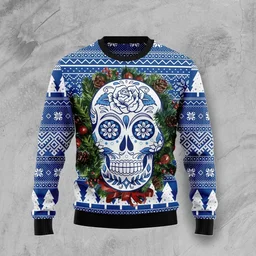 Awesome Sugar Skull Christmas Wreath Ugly Christmas Sweater Xmas Clothing Best Gifts