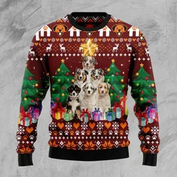 Australian Shepherd Pine Tree Ugly Christmas Sweater Xmas Party Clothes Gifts For Dog Lovers