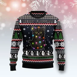 Black Cat Fluffmas Ugly Christmas Sweater Christmas Vacation Clothing Gifts For Cat Lovers