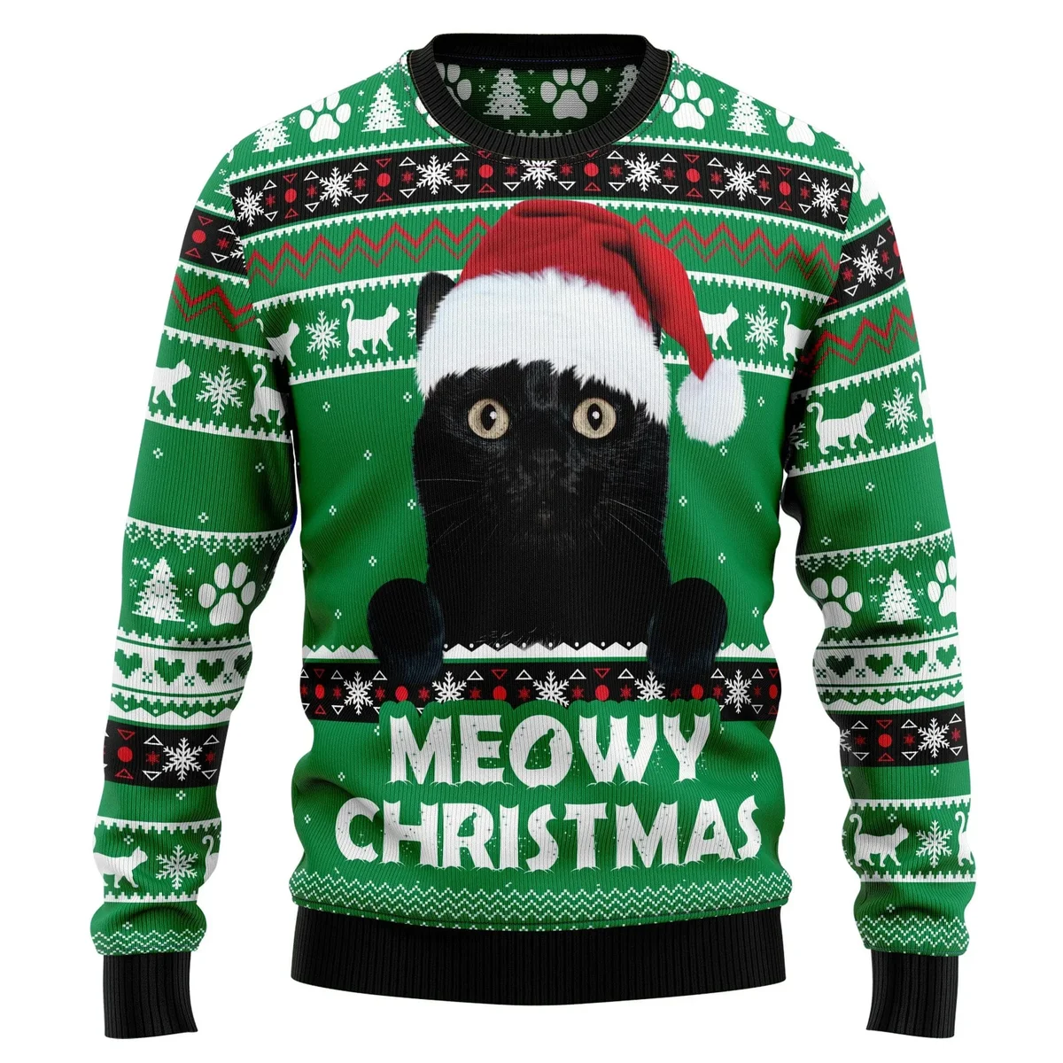 Black Cat Meowy Christmas Ugly Christmas Sweater Xmas Apparel Xmas Gifts For Cat Owners