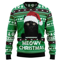 Black Cat Meowy Christmas Ugly Christmas Sweater Xmas Apparel Xmas Gifts For Cat Owners