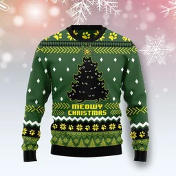 Black Cat Meowy Christmas Ugly Christmas Sweater Festive Clothing Xmas Gifts For Cat Lovers