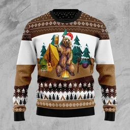 Bear Woodland Camping Ugly Christmas Sweater Festive Clothing Xmas Gifts For Bear Lovers