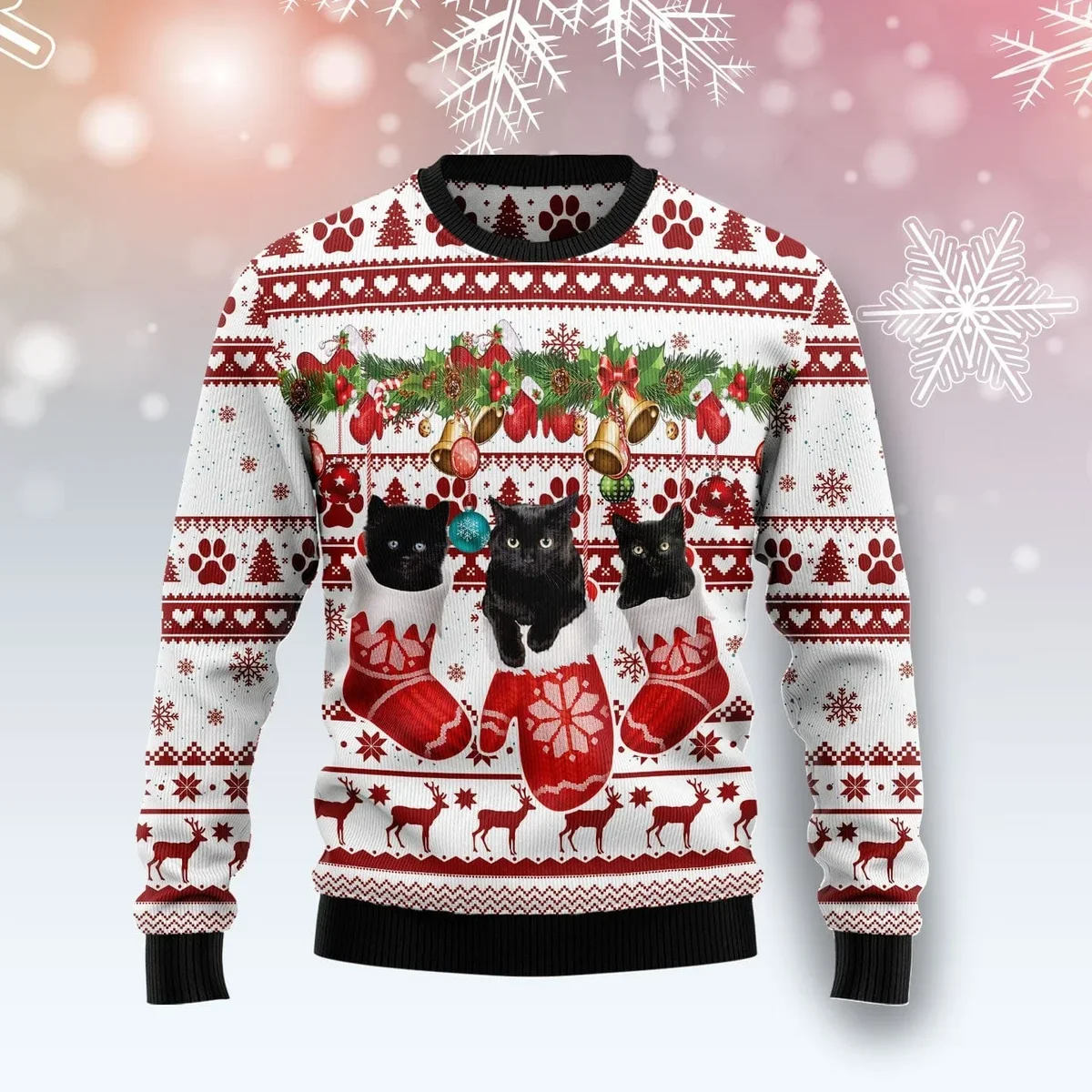 Black Cat Gloves Merry Christmas Ugly Christmas Sweater Xmas Clothing Gifts For Cat Lovers