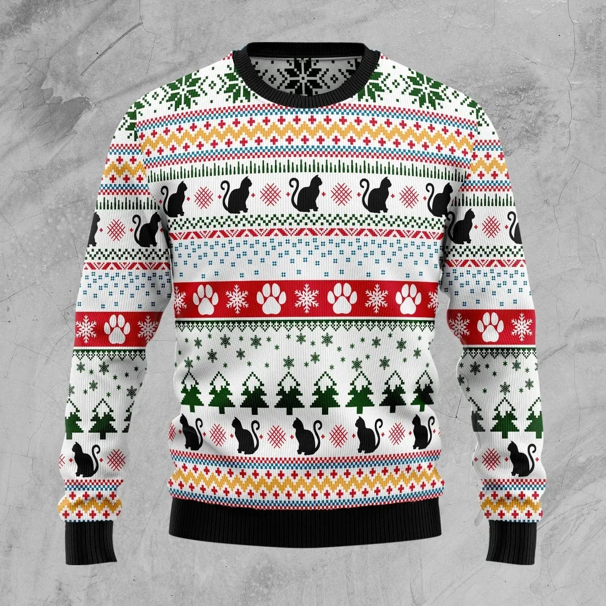 Black Cat Paw Pattern Ugly Christmas Sweater Winter Clothes Xmas Gifts For Cat Lovers