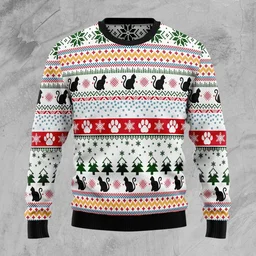 Black Cat Paw Pattern Ugly Christmas Sweater Winter Clothes Xmas Gifts For Cat Lovers