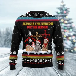 Cat Jesus Is The Reason For The Season Ugly Christmas Sweater Xmas Gifts For Cat Lovers