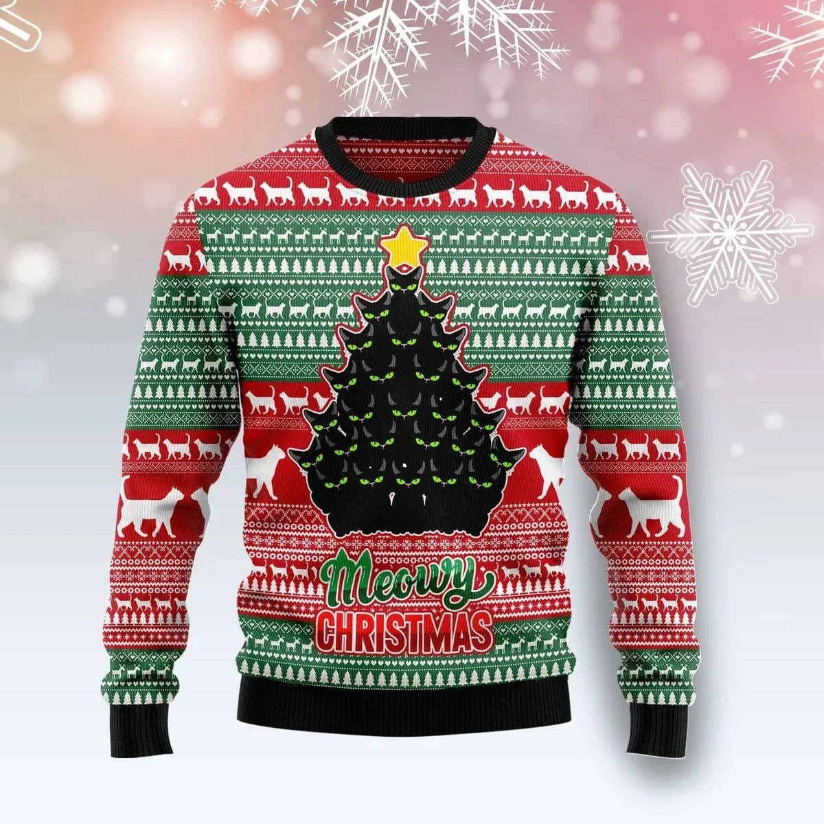 Black Cat Meowy Christmas Ugly Christmas Sweater Christmas Clothes Gifts For Cat Lovers