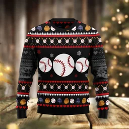 Baseball Balls Ugly Christmas Sweater Xmas Party Outfit Gifts For Baseball Lovers