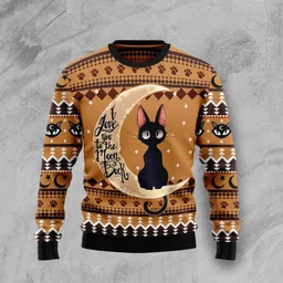 Black Cat Moon And Back Ugly Christmas Sweater Christmas Vacation Clothing Gifts For Cat Lovers