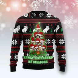 Easily Distracted By Bulldogs Ugly Christmas Sweater Xmas Clothing Bulldogs Lovers Gifts