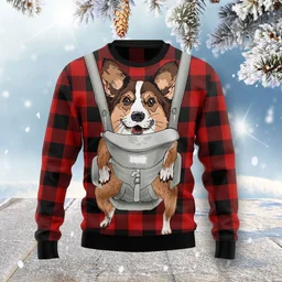Front Carrier Dog Pembroke Welsh Corgi Ugly Christmas Sweater Xmas Clothes Gifts For Dog Lovers