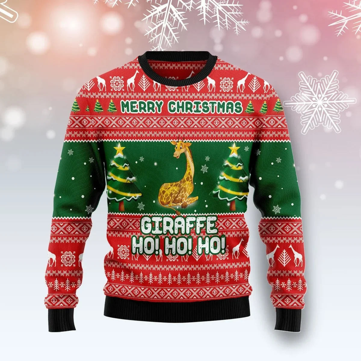 Giraffe Merry Christmas Hohoho Ugly Christmas Sweater Xmas Outfit Gifts For Giraffe Lovers