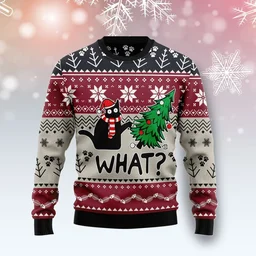 Cat What Christmas Tree Ugly Christmas Sweater Xmas Clothing Xmas Gifts For Cat Lovers