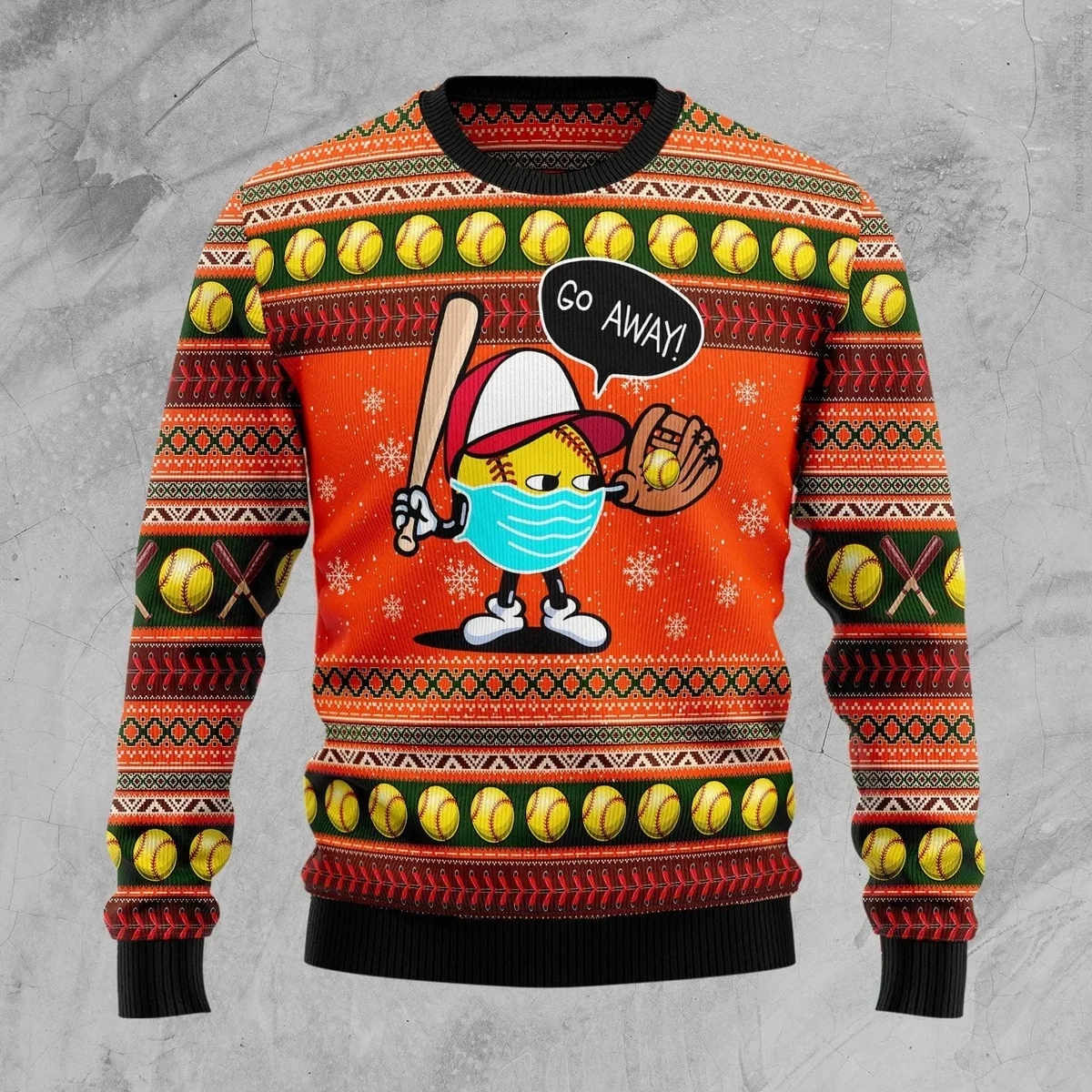 Go Away Softball Ugly Christmas Sweater Funny Christmas Clothing Gifts For Softball Lovers