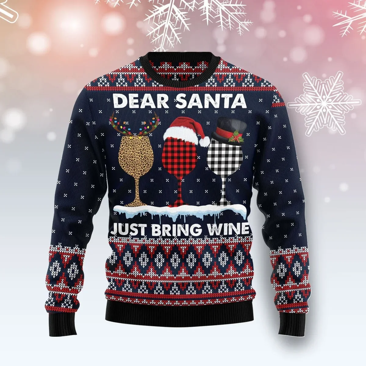 Dear Santa Just Bring Wine Ugly Christmas Sweater Xmas Clothing Gifts For Wine Lovers