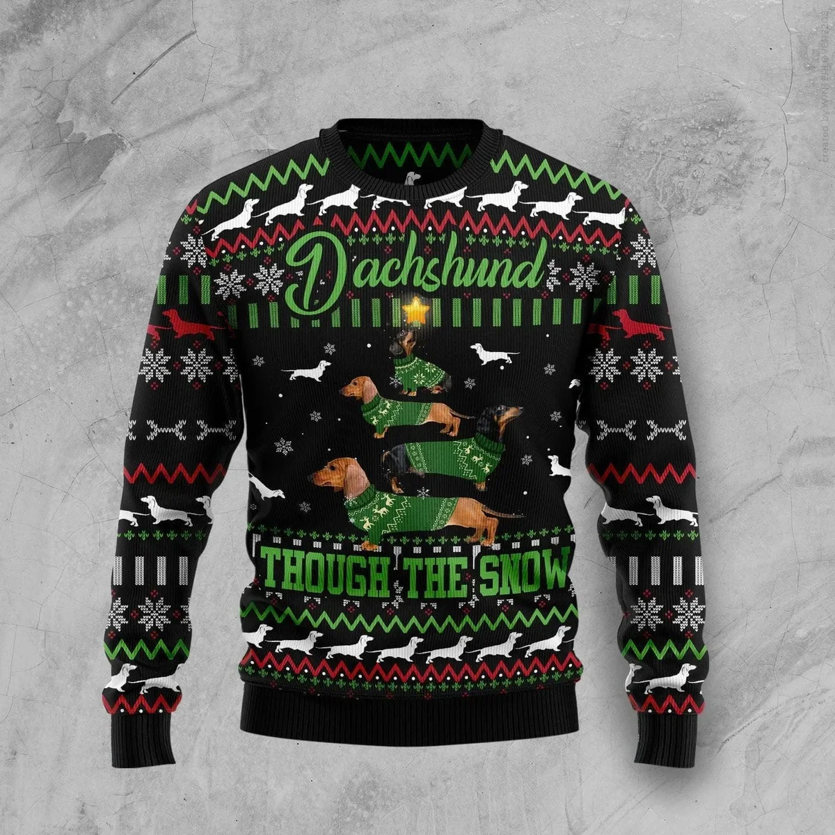 Dachshund Through Snow Ugly Christmas Sweater Xmas Vacation Apparel Gifts For Dog Lovers