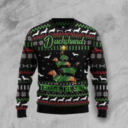 Dachshund Through Snow Ugly Christmas Sweater Xmas Vacation Apparel Gifts For Dog Lovers