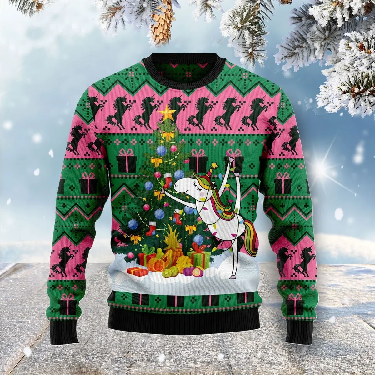 Christmas Tree Unicorn Ugly Xmas Sweater Cold Weather Clothes Gifts For Unicorn Lovers