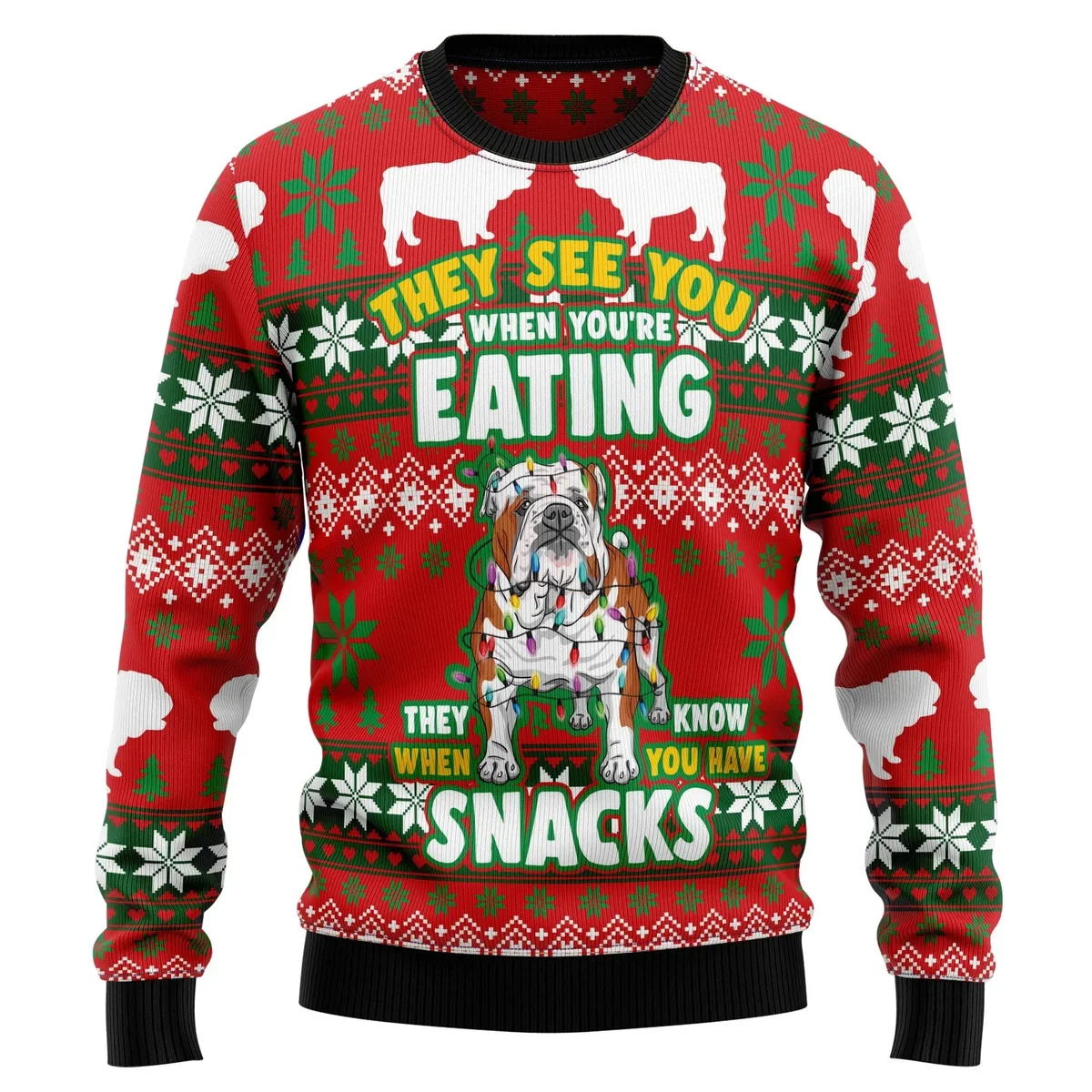 Bulldog Snacks Ugly Christmas Sweater Funny Christmas Outfit Gifts For Bulldog Lovers