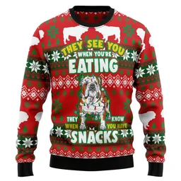 Bulldog Snacks Ugly Christmas Sweater Funny Christmas Outfit Gifts For Bulldog Lovers