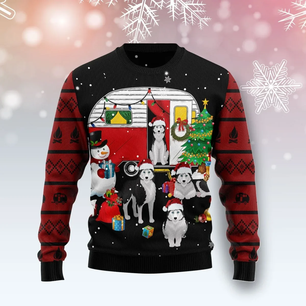 Camping Car And Siberian Husky Ugly Christmas Sweater Xmas Outfit Christmas Gifts Idea