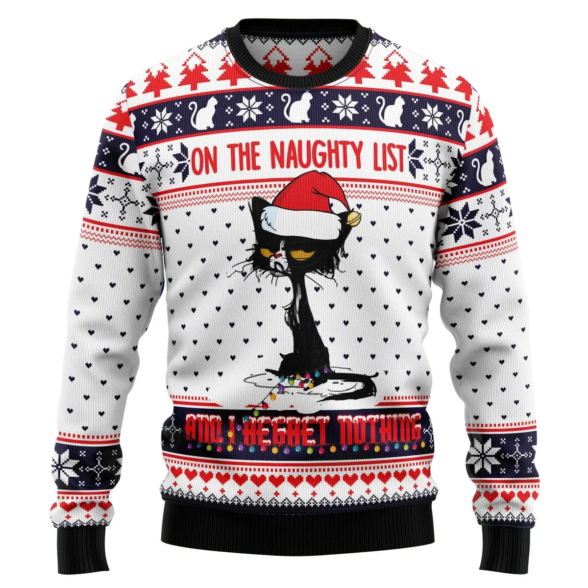 Cat On The Naughty List Ugly Christmas Sweater Funny Xmas Sweater Cat Lovers Xmas Gifts