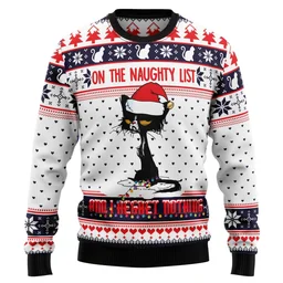 Cat On The Naughty List Ugly Christmas Sweater Funny Xmas Sweater Cat Lovers Xmas Gifts