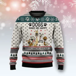 Dogs Make Me Happy Ugly Christmas Sweater Xmas Clothing Christmas Gifts For Dog Lovers