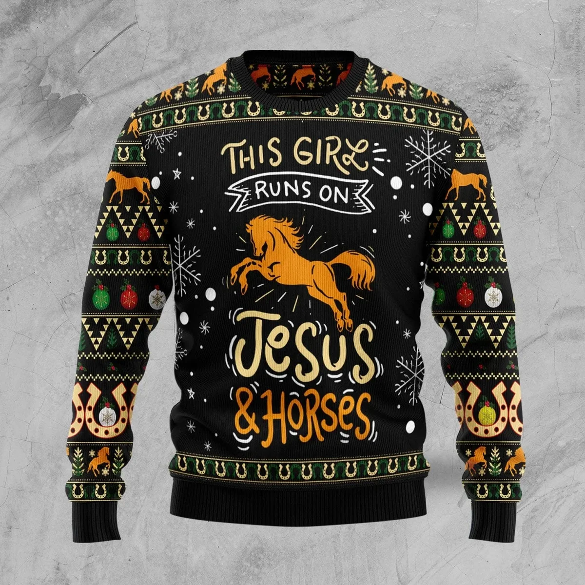 Girls Run On Jesus And Horses Ugly Christmas Sweater Cute Christmas Outfits Gifts For Horses Lovers