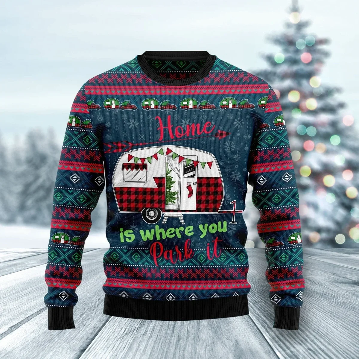 Caravan Home Is Where You Park It Ugly Christmas Sweater Xmas Sweater Camping Lovers Gifts