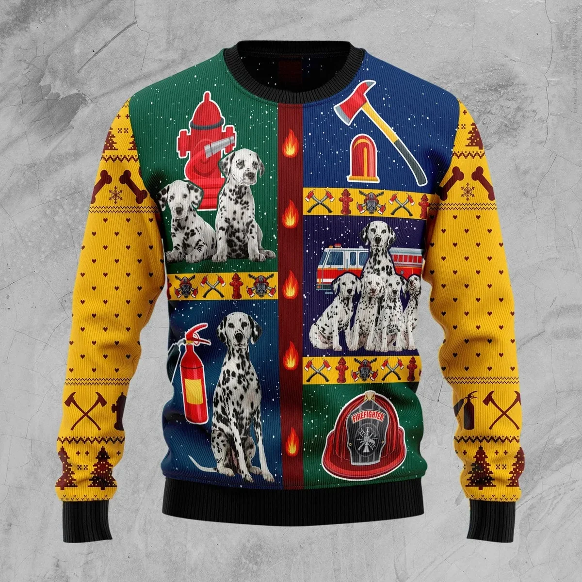 Dalmatian Brave Firefighter Ugly Christmas Sweater Xmas Apparel Gifts For Dalmatian Lovers