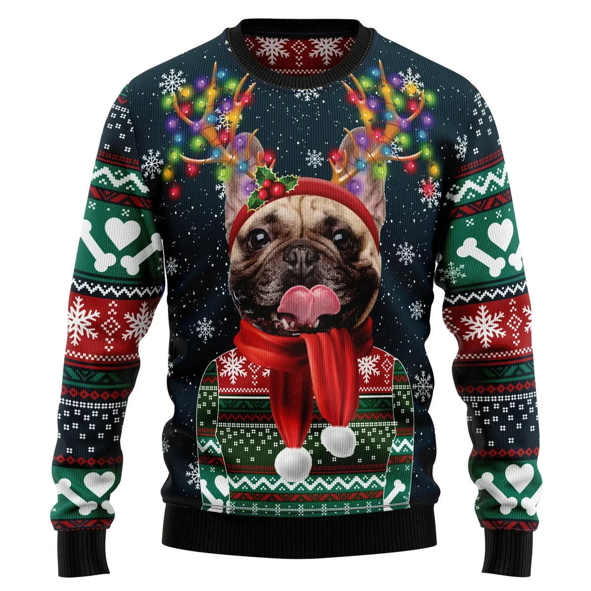 French Bulldog Xmas Holiday Ugly Christmas Sweater Festive Clothing Gifts For Frenchie Dad