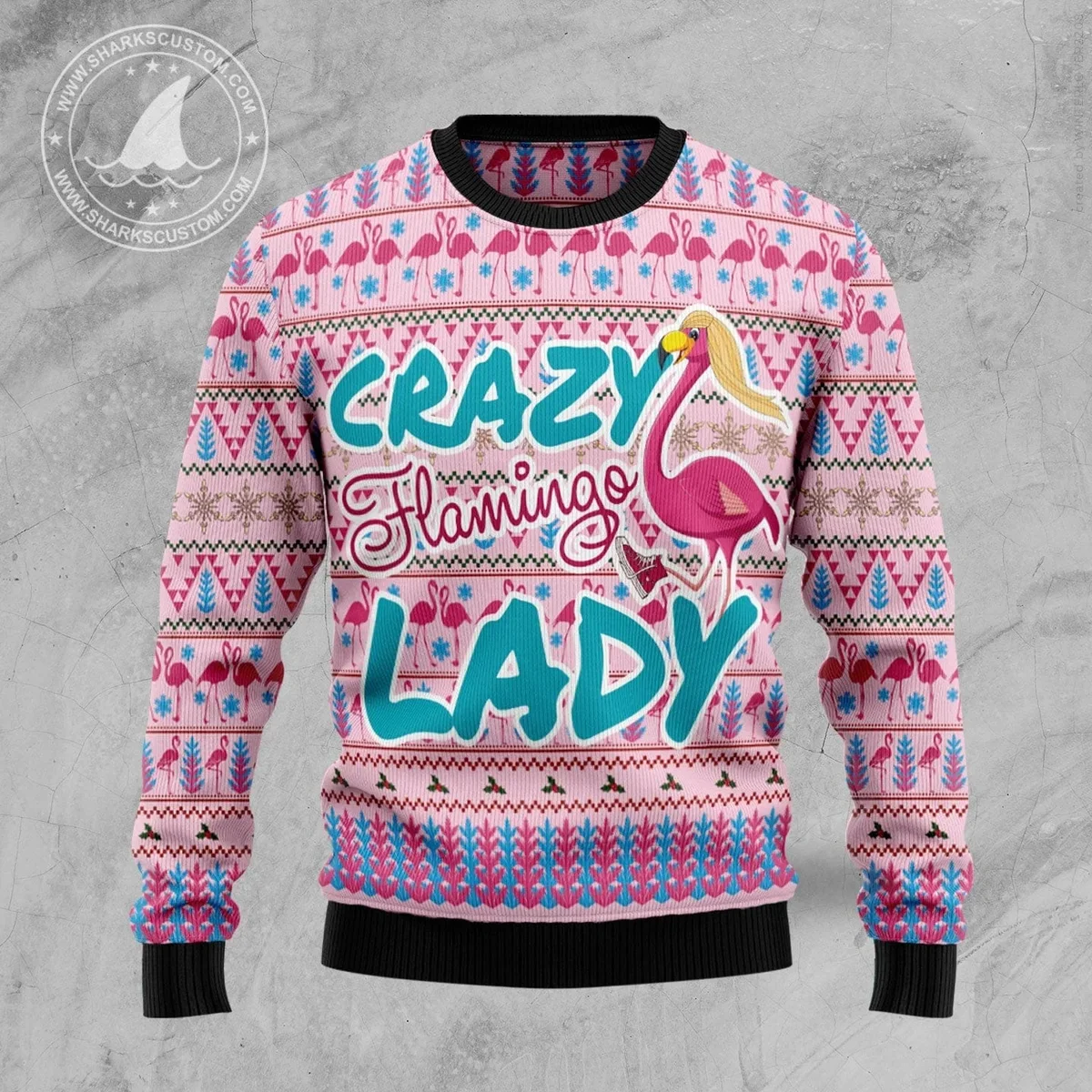 Crazy Flamingo Lady Ugly Christmas Sweater Festive Clothing Xmas Gifts Flamingo Lovers