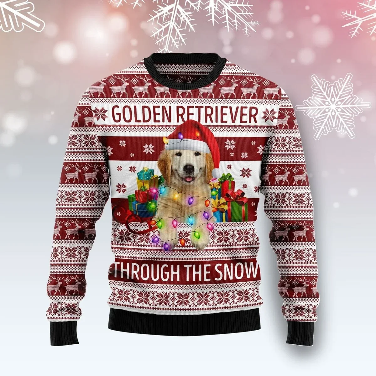 Golden Retriever Through The Snow Ugly Christmas Sweater Clothes For Christmas Gifts For Dog Lovers