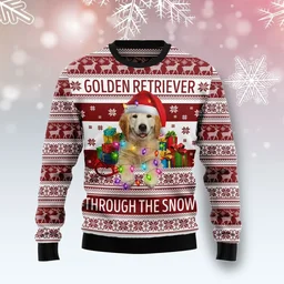 Golden Retriever Through The Snow Ugly Christmas Sweater Clothes For Christmas Gifts For Dog Lovers