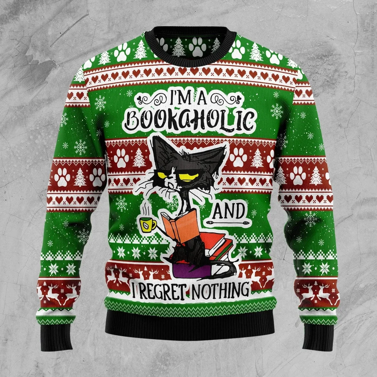 Cat I_m A Bookaholic Ugly Christmas Sweater Xmas Party Outfits Christmas Gifts For Bookish
