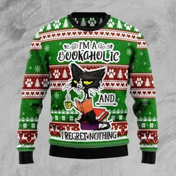 Cat I_m A Bookaholic Ugly Christmas Sweater Xmas Party Outfits Christmas Gifts For Bookish