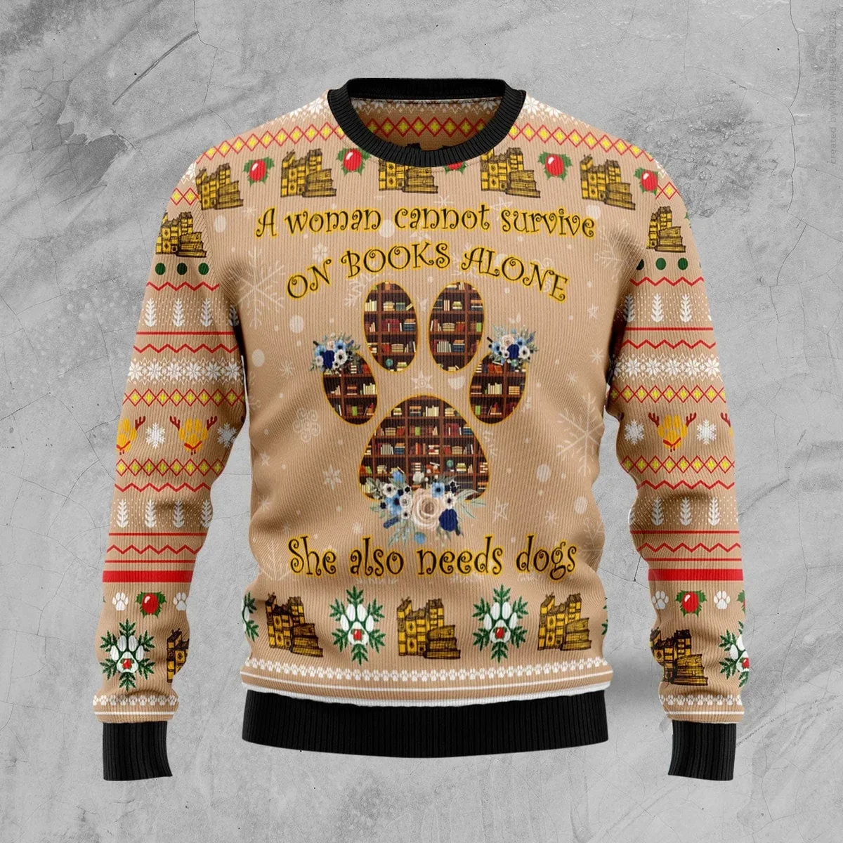 Dog And Book Lover Ugly Christmas Sweater Festive Clothing Xmas Gifts For Dog Lovers