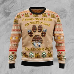 Dog And Book Lover Ugly Christmas Sweater Festive Clothing Xmas Gifts For Dog Lovers