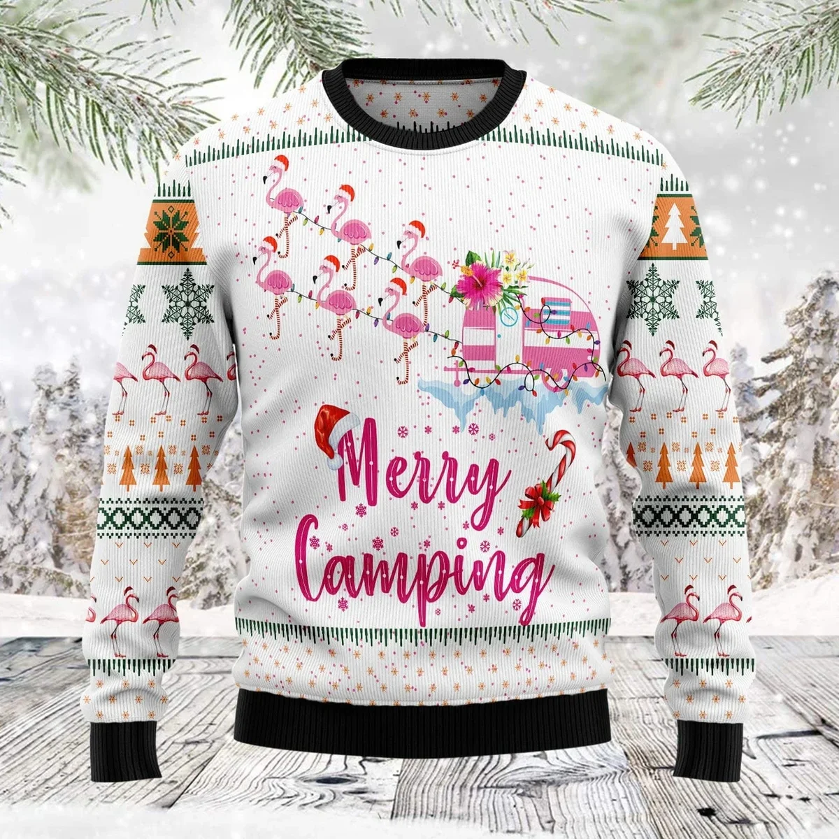 Flamingo Merry Camping Ugly Christmas Sweater Xmas Outfits Gifts For Camping Lovers