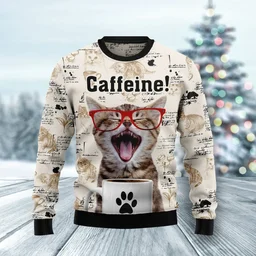 Cat Caffeine Ugly Christmas Sweater Funny Xmas Sweaters Xmas Gifts For Cat Lovers