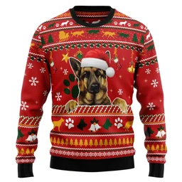 German Shepherd Waiting Ugly Christmas Sweater Xmas Party Clothes Gifts For Dog Lovers