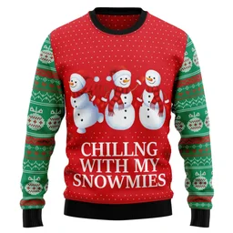 Chilling With My Snowmies Ugly Christmas Sweater Xmas Clothing Christmas Gifts For Husband