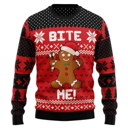 Gingerbread Man Bite Me Ugly Christmas Sweater Xmas Sweater Christmas Gifts For Him