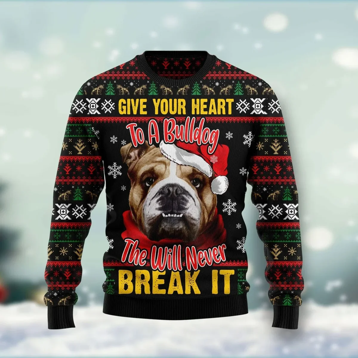 Give Your Heart Bulldog Ugly Christmas Sweater Xmas Clothes Gifts For Dog Lovers