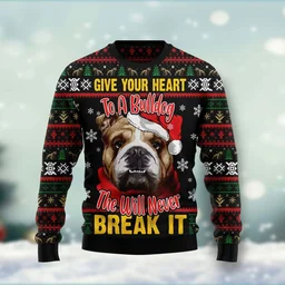 Give Your Heart Bulldog Ugly Christmas Sweater Xmas Clothes Gifts For Dog Lovers